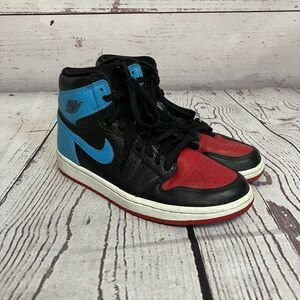 Jordan Womens‎ Sz 8 1 Retro High NC To Chi Black Red Blue Lace Up Sneaker